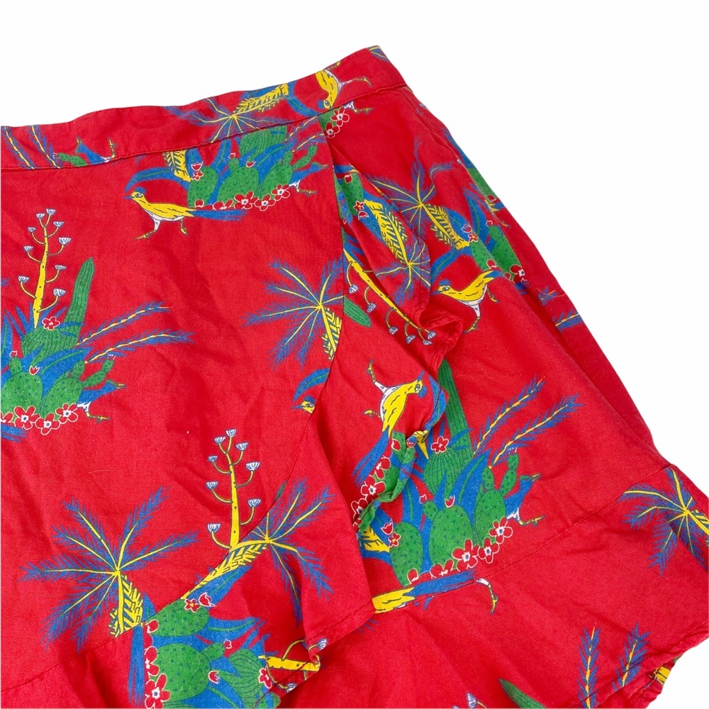 Honey Punch Red Tropical Floral Ruffle Mini Skirt - Picture 5 of 9